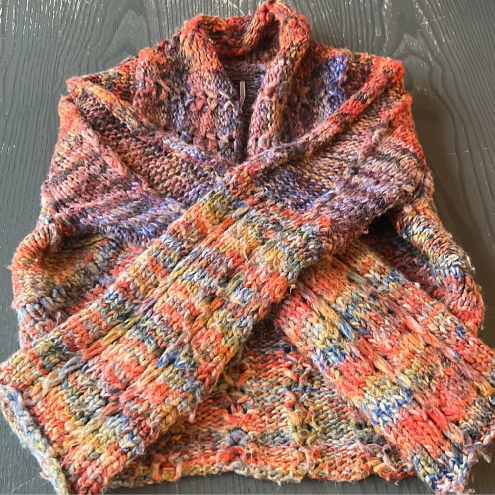 Free people multicolor rainbow knit sweater cardigan shrug o/s